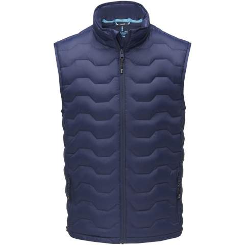 The Epidote men's GRS recycled insulated bodywarmer – a sustainable and stylish outerwear choice for environmentally-conscious adventurers. Crafted with precision and care, this bodywarmer is fully GRS certified, making it a more sustainable addition to your wardrobe. Designed for comfort and warmth, the honeycomb quilted pattern shows a modern design and enhances insulation, while the GRS certified recycled nylon dull cire 380T woven fabric provides durability and weather resistance. Even the trims and accessories, including zippers, are thoughtfully sourced from recycled materials, ensuring every aspect of this bodywarmer contributes to a greener planet. Equipped with practical features, the Epidote bodywarmer has front pockets with zippers and an inside left bottom pocket for secure storage. The inner stormflap with chin guard shields you from the elements, while the elastic drawstring with adjustable cord lock in the bottom hem allows for a customised fit. The elastic binding on the hood ensures added protection against cold winds. The RDS certified recycled feathers provides warmth without compromising on ethical standards. With GRS certification guaranteeing a 100% certified supply chain, this garment truly represents an environmentally conscious choice.