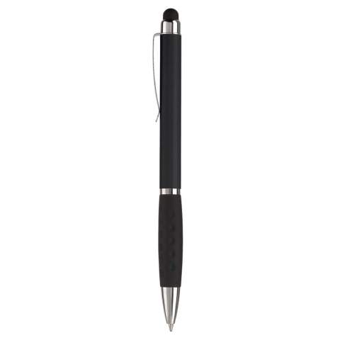 Kunststoff Touch Screen Pen-Toppoint Design. Metallclip und schwarze Gummimanschette. Drehmechanik. Blauschreibend. 