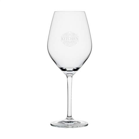 A classic wine glass, made from clear crystal glass. Cristal glass is colourless, strong and has a beautiful shine. The shape of the glass, a wide cup with a tapered mouth, contributes to an intense taste experience. This stylish glass is suitable for serving a red wine in catering establishments, during a business meeting or at home. Capacity 480 ml.