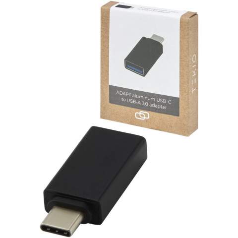 USB-C to USB-A 3.0 adapter made of aluminium. Compatible with USB 3.1 gen 1 up to 5 GB/s data transmission and downward compatible with lower versions. 10 times faster than USB 2.0 in handling data. Maximum 900mA downstream charging per port and max 3A downstream charging across all USB-A ports. Delivered in a premium kraft paper box with a colourful sticker.