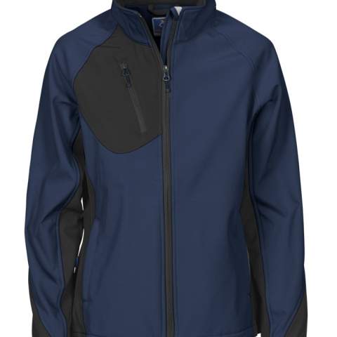 • 3-laagse softshell met fleecevoering <br />• lichte en ademende softshell voor dames<br />• ritssluiting met kinbescherming<br />• schuinlopende, verticale borstzak met ritssluiting<br />• twee verborgen zijzakken met ritssluiting<br />• elastische manchetten<br />• aanpasbare taille met trekkoord<br />• verlengd rugpand