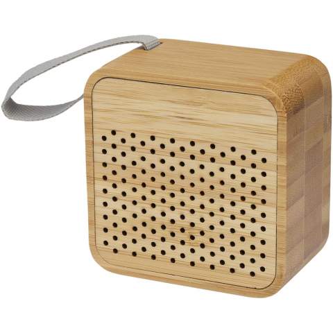 Bamboo Bluetooth® speaker with a 3W output and crystal clear sound. A compact speaker with a built-in 500 mAh battery that allows for up to 3 hours of usage at maximum volume. Bluetooth® 5.0 working range is up to 10 meters. Packaged in a gift box and delivered with an instruction manual (both made of sustainable material). Micro-USB charging cable is included. Since bamboo is a natural product, there may be slight variations in colour and size per item, which may affect the final decoration outcome.