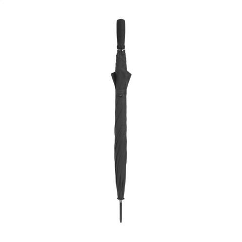 WoW! Compacte paraplu van 190T RPET pongee polyester. Deze paraplu heeft een automatische telescoopvering, glasvezel frame, metalen steel, soft foam handgreep en klittenbandsluiting. RCS-gecertificeerd. Totaal gerecycled materiaal: 18%.