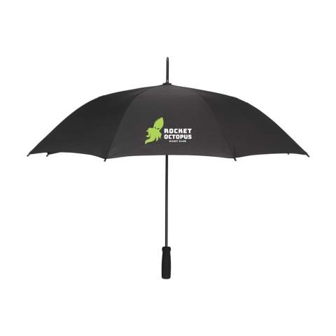 WoW! Compacte paraplu van 190T RPET pongee polyester. Deze paraplu heeft een automatische telescoopvering, glasvezel frame, metalen steel, soft foam handgreep en klittenbandsluiting. RCS-gecertificeerd. Totaal gerecycled materiaal: 18%.