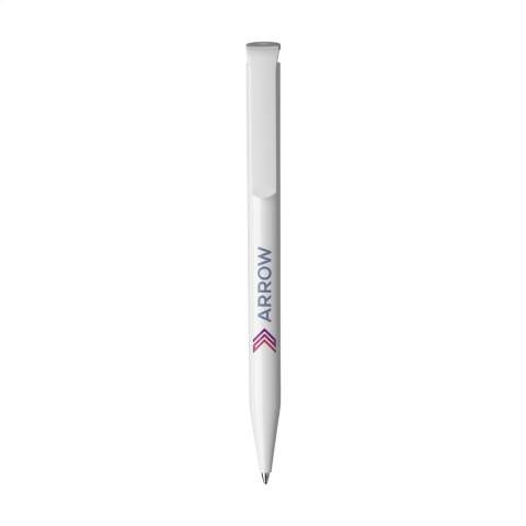 Blauschreibender Kugelschreiber der Marke Senator® in einem zeitlosen Design, poliertem Gehäuse und großzügigem Clip/Druckknopf. Made in Germany.