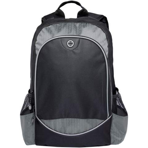 Zippered main compartment holds most 15" laptops and includes padded compartment for your iPad or tablet. Large front zippered pocket has organization and earbud access. Features two side pockets. Reinforced carry handle and adjustable padded shoulder straps. Accessories not included.