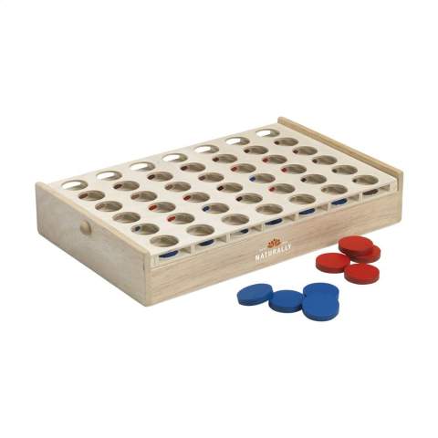 Strategiespiel für 2 Spieler. Diese kompakte Version besteht aus FSC 100% zertifiziertem Polywood und Sperrholz und wird mit 21 Steinen in Rot und Blau geliefert. Mit praktischer Drehfunktion zum Aufrichten des Rahmens. Wer als Erster 4 gleichfarbige Steine ​​horizontal, vertikal oder diagonal aneinanderreiht, ist der Gewinner. Ein Spiel für Jung und Alt. Inklusive Spielregeln. Pro Stück in einer Verpackung.