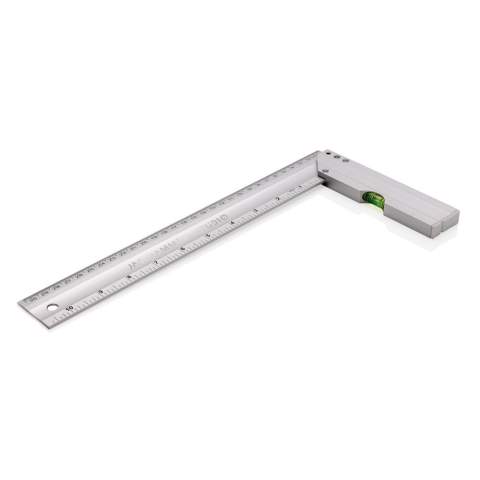 Professionelles Winkellineal aus Aluminium mit integrierter Wasserwaage optimal zum Messen von Ecken und zum Zeichnen von Quadraten. Beidseitiger Druck mit Angabe in cm (30) und Zoll (10). Genauigkeit 0,5mm/m<br /><br />TapeLengthMeters: 0.30<br />PVC free: true