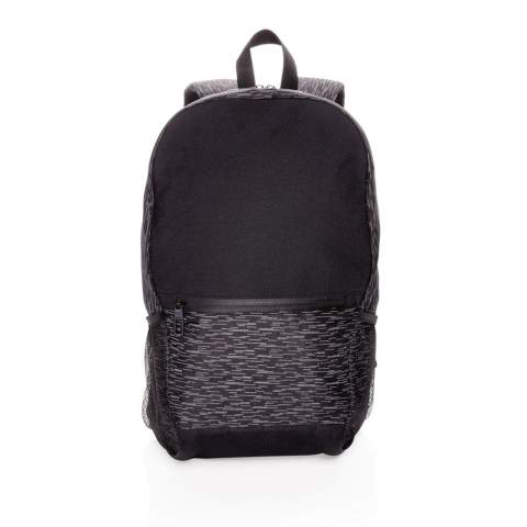 Increase your visibility in style with this backpack made with 100% recycled polyester and AWARE™ tracer. With AWARE™, the use of genuine recycled fabric materials and water reduction impact claims are guaranteed, by using the AWARE disruptive physical tracer and blockchain technology. Save water and use genuine recycled fabrics. The backpack features a modern allover reflective print, a main compartment with 15.6 inch laptop compartment, a front zipper pocket and 2 mesh pockets. Adjustable straps. PVC free. This bag saved 8 liters of water and is made of 16 plastic bottles.<br /><br />FitsLaptopTabletSizeInches: 14.0<br />PVC free: true