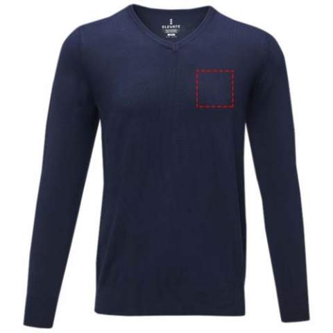The Stanton men's v-neck pullover – a perfect blend of sophistication and a classic v-neck design. The flat knit rib collar, cuffs, and bottom hem not only elevate its aesthetic appeal but also offer lasting comfort. Made from a blend of viscose and nylon in a 12-gauge flat knit, this pullover strikes the perfect balance between style and functionality. This fine gauge results in a fabric that's smoother and more refined, perfect for both formal occasions and elevating your everyday ensemble.