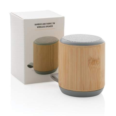 Dieser 3W Bambus Lautsprecher mit einer 300mAh Lithium Akku spielt Ihre Lieblingsmusik mit einer einzigen Ladung für bis zu 3 Stunden. BT5.0 sorgt für eine klare und stabile Verbindung auf bis zu 10m. Hergestellt aus natürlichem Bambus und Stoff.<br /><br />HasBluetooth: True<br />NumberOfSpeakers: 1<br />SpeakerOutputW: 3.00<br />PVC free: true