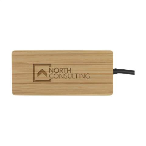 HUB USB 2.0 avec boîtier bambou FSC 100%. Équipé de 1x port USB-A et de 3x ports USB-C pour connecter plusieurs appareils. Un câble Type-C et un mode d’emploi inclus. Le bambou est un matériau naturel. Par conséquent, la couleur peut varier d'un produit à l'autre. Par pièce dans une boîte.