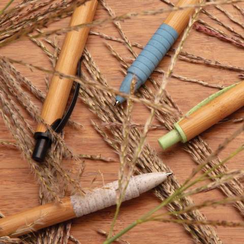 This one of a kind pen combines two sustainable materials resulting in a beautiful design. The pen is made with bamboo and wheatstraw details. With Dokumental Ink blue refill and t/c ball for ultra smooth writing. Average writing length is 1200 metres. Barrel 100% bamboo. Wheatstraw composition 60% wheatstraw/40% ABS.