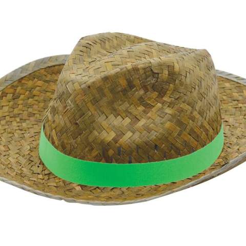 Wander around the streets of Rome with this Italian sun head. The straw gives the hat a sunny and bright look. Attach a coloured strap to the brim of the hat and create a playful effect, for instance with a nice message or your logo. This hat features seagrass straw.