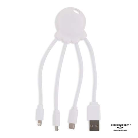 De Eco Octopus oplaadkabel is gemaakt van RPET (kabels) en gerecycled plastic (behuizing). Met één USB-ingang en drie verschillende connectoren kun je je apparaten op een milieuvriendelijke manier opladen. Op je bureau, in de auto, in je tas of op vakantie; deze multi-oplaadkabel komt altijd van pas! Het totale gerecyclede materiaal is 61% op basis van het gewicht van het artikel. De kabel is verpakt in een duurzame FSC-gecertificeerde papieren envelop.