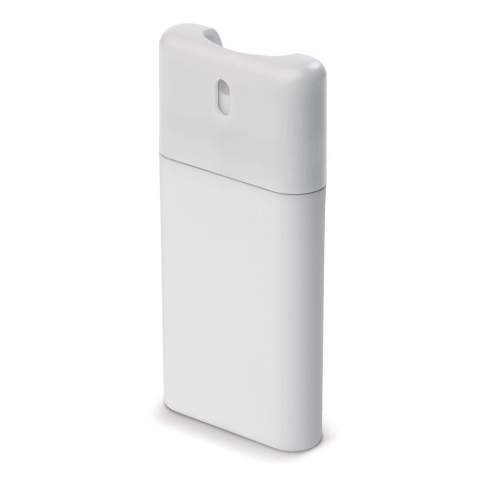Spray nettoyant de 20 mL pour les mains avec 62% d'alcool. Existe en une multitude de couleur. Ce petit format est idéal pour être emmené partout. Le produit n'est pas rechargeable. Le marquage est réalisé sur la 1ere face du produit en digital (quadri) ou en tampographie (4 couleurs pantones). Tous nos produits sont testés et certifiés, et répondent  aux normes sociales. 