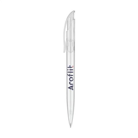 Blauschreibender Kugelschreiber der Marke Senator®. Mit einem transparenten Gehäuse und großzügigem Clip/Druckknopf.