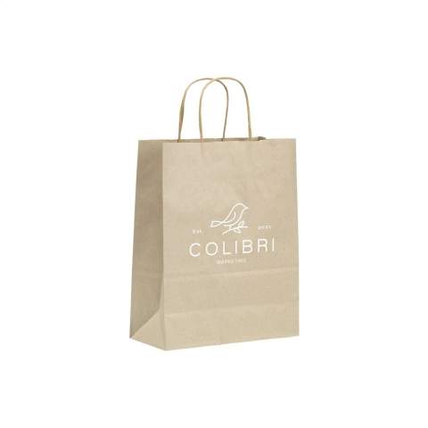 WoW! Sac cadeau en papier robuste (taille S) fabriqué à partir de papier en fibres d'herbe recyclées (90 g/m²). En raison de l'utilisation de matériaux naturels, des irrégularités dans le papier peuvent être vues et/ou ressenties. Cela donne au produit un bel aspect naturel. Le sac est doté de deux poignées de transport courtes en papier, d'un fond plié et d'un pli latéral. Aucun arbre n'a été abattu pour la production de ce sac.