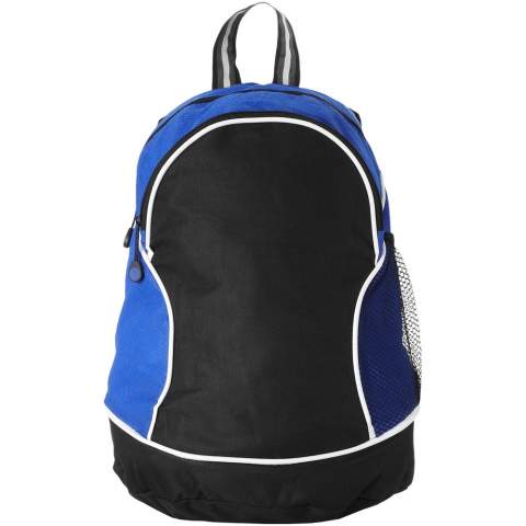 The Boomerang is an eye-catching promotional backpack and is available in several striking colour combinations. With its main zippered compartment, and a front zippered pocket, including a convenient interior organization, the sporty-looking backpack offers plenty of room for carrying large and small items. The side mesh pocket also holds space for small items. It has padded, adjustable shoulder pads and therefore fits every adult. The Boomerang backpack is made of durable 600D polyester, and non-woven polypropylene (80 g/m²).