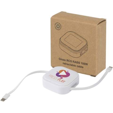 Der Gloas ist Ihr multifunktionales Lade- und Smartphone-Werkzeug aus recyceltem Kunststoff. Es verfügt über ein einziehbares 100W USB-C Kabel zum schnellen Laden und zur Datenübertragung sowie einen USB-A Adapter und einen 2-in-1 Micro-USB-/Lightning-Adapter. Das Kabel ist leistungsstark genug, um die meisten Laptops, Tablets und Smartphones schnell zu laden, und es ist außerdem kompatibel mit CarPlay und Android Auto. Im Inneren des Geräts befindet sich ein Werkzeug zum Auswerfen von SIM-Karten, Fächer für eine Nano-SIM und eine microSD-Karte sowie eine integrierte Telefonladestation. Letztere macht das Gerät ideal für Videoanrufe oder Streaming. Alles, was Sie brauchen, in einem kompakten Design.