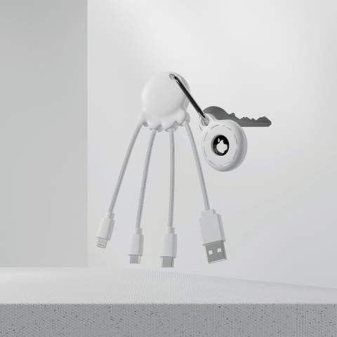 De Eco Octopus oplaadkabel is gemaakt van RPET (kabels) en gerecycled plastic (behuizing). Met één USB-ingang en drie verschillende connectoren kun je je apparaten op een milieuvriendelijke manier opladen. Op je bureau, in de auto, in je tas of op vakantie; deze multi-oplaadkabel komt altijd van pas! Het totale gerecyclede materiaal is 61% op basis van het gewicht van het artikel. De kabel is verpakt in een duurzame FSC-gecertificeerde papieren envelop.