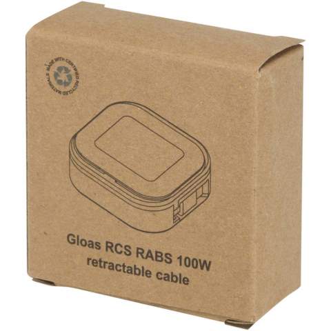 Der Gloas ist Ihr multifunktionales Lade- und Smartphone-Werkzeug aus recyceltem Kunststoff. Es verfügt über ein einziehbares 100W USB-C Kabel zum schnellen Laden und zur Datenübertragung sowie einen USB-A Adapter und einen 2-in-1 Micro-USB-/Lightning-Adapter. Das Kabel ist leistungsstark genug, um die meisten Laptops, Tablets und Smartphones schnell zu laden, und es ist außerdem kompatibel mit CarPlay und Android Auto. Im Inneren des Geräts befindet sich ein Werkzeug zum Auswerfen von SIM-Karten, Fächer für eine Nano-SIM und eine microSD-Karte sowie eine integrierte Telefonladestation. Letztere macht das Gerät ideal für Videoanrufe oder Streaming. Alles, was Sie brauchen, in einem kompakten Design.