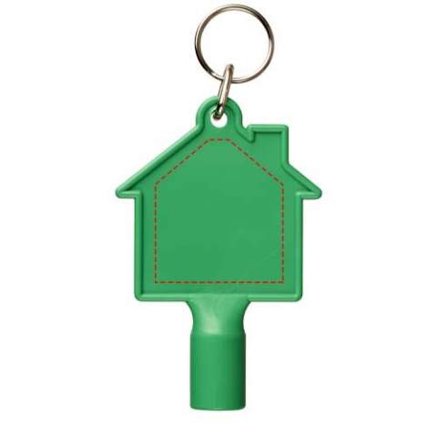 Hulpsleutel met sleutelhanger voor items zoals radiatoren, meterboxen, straatpalen. De afmetingen van de opening is een driehoekige vorm met 8 mm randen.