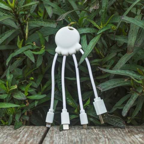De Eco Octopus oplaadkabel is gemaakt van RPET (kabels) en gerecycled plastic (behuizing). Met één USB-ingang en drie verschillende connectoren kun je je apparaten op een milieuvriendelijke manier opladen. Op je bureau, in de auto, in je tas of op vakantie; deze multi-oplaadkabel komt altijd van pas! Het totale gerecyclede materiaal is 61% op basis van het gewicht van het artikel. De kabel is verpakt in een duurzame FSC-gecertificeerde papieren envelop.