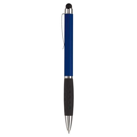 Kunststoff Touch Screen Pen-Toppoint Design. Metallclip und schwarze Gummimanschette. Drehmechanik. Blauschreibend. 