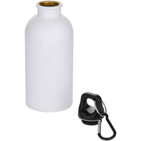 Restez toujours hydraté grâce à cette bouteille d’eau de 400 ml, à la fois durable et légère, fabriquée à partir d’acier inoxydable recyclé et certifié RCS, dotée d’un revêtement adapté à la sublimation. Elle est le compagnon idéal pour le sport, les excursions d’une journée ou le bureau. La bouteille Oregon à paroi simple, avec finition mate, offre beaucoup d'espace pour ajouter tout type de logo. Attachez solidement le mousqueton à un sac pour éviter de la perdre (le mousqueton ne convient pas à l'escalade).