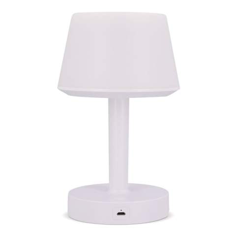 Beleuchten Sie Ihre Umgebung, bewerben Sie Ihre Marke und hören Sie Ihre Lieblingsmusik. Diese modische 3-in-1-Lampe mit Stimmungslicht und Lautsprecher wird über eine Touch-Steuerung bedient und verfügt über mehrere voreingestellte Lichtmodi. Die Beleuchtung besteht aus dimmbarem LED-Licht in 7 verschiedenen Farben. Batterielebensdauer: Licht nur 8-10 Stunden, Lautsprecher nur 2-4 Stunden, Licht und Lautsprecher 2-3 Stunden.