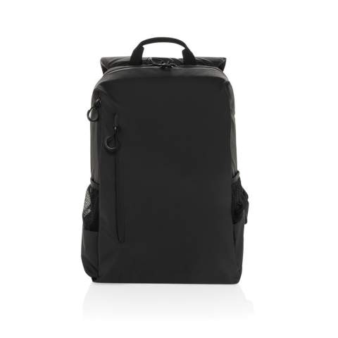 Der Lima Aware™ RPET wasserabweisende 15.6" Laptop Rucksack bietet die perfekte Mischung aus Stil und Schutz für Ihre Technik. Dieser Rucksack aus 100% rPET mit PU-Beschichtung ist so konzipiert, dass er Ihre wichtigsten Utensilien schützt. Das Hauptfach verfügt über ein spezielles Laptopfach für 15,6" Laptops mit einem exklusiven Logo in der oberen linken Ecke und einem Klettverschluss für zusätzliche Sicherheit. Im Inneren befinden sich 2 RFID-geschützte Fächer & 2 Stiftschlaufen für die Organisation. Sie hat außerdem über 2 vordere Reißverschlusstaschen und 2 Seitentaschen, die halb aus Mesh, halb aus Polyester bestehen. Die verstellbaren Schultergurte sorgen für Komfort, während die wasserdichten Reißverschlüsse auf der Vorder- und Rückseite Ihre Habseligkeiten vor Regen schützen. Hergestellt aus recyceltem Polyester, das mit dem AWARE™-Tracer versehen ist. 2% des Erlöses aus jedem verkauften Produkt mit AWARE™ werden an Water.org gespendet. PVC-frei.<br /><br />PVC free: true