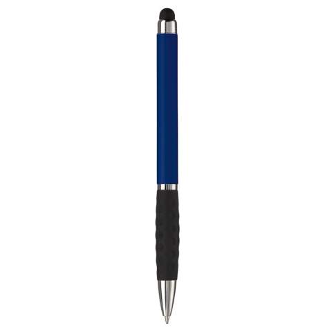 Kunststoff Touch Screen Pen-Toppoint Design. Metallclip und schwarze Gummimanschette. Drehmechanik. Blauschreibend. 