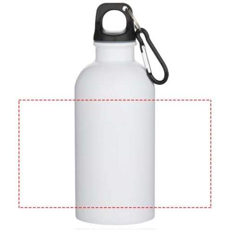 Restez toujours hydraté grâce à cette bouteille d’eau de 400 ml, à la fois durable et légère, fabriquée à partir d’acier inoxydable recyclé et certifié RCS, dotée d’un revêtement adapté à la sublimation. Elle est le compagnon idéal pour le sport, les excursions d’une journée ou le bureau. La bouteille Oregon à paroi simple, avec finition mate, offre beaucoup d'espace pour ajouter tout type de logo. Attachez solidement le mousqueton à un sac pour éviter de la perdre (le mousqueton ne convient pas à l'escalade).