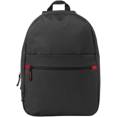 The Vancouver backpack is a simple backpack with many options for printing a logo or other corporate message. The bag is made of 600D polyester, a strong material suitable for high quality backpacks. The bag has a zippered main compartment for the large items, while the zippered front pocket is useful for the smaller items. Thanks to the adjustable padded shoulder straps, this backpack fits every adult or child. Next to this, the Vancouver backpack is easy to carry via the top carry handle.
