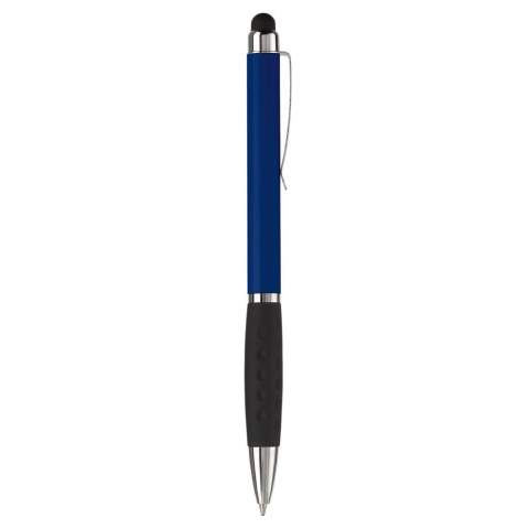 Kunststoff Touch Screen Pen-Toppoint Design. Metallclip und schwarze Gummimanschette. Drehmechanik. Blauschreibend. 