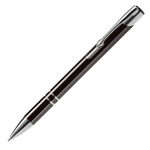 Eleganter Aluminium Druckbleistift (0,7mm), mit 2 Chromringen an der Griffzone.