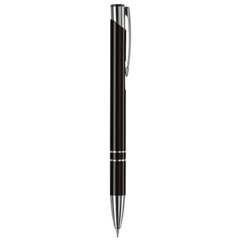 Eleganter Aluminium Druckbleistift (0,7mm), mit 2 Chromringen an der Griffzone.