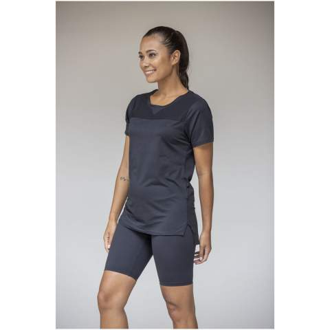 The Borax short sleeve women's cool fit t-shirt is the perfect blend of style, sustainability, and sporty performance. Made from 90% GRS certified recycled materials, blended with elastane to ensure stretch and comfort with a fabric weight of 160 g/m². The cool-fit finish helps keeping cool and dry. The GRS certification ensures a 100% certified supply chain from raw material to our printing techniques, making this garment an eco-friendly choice.