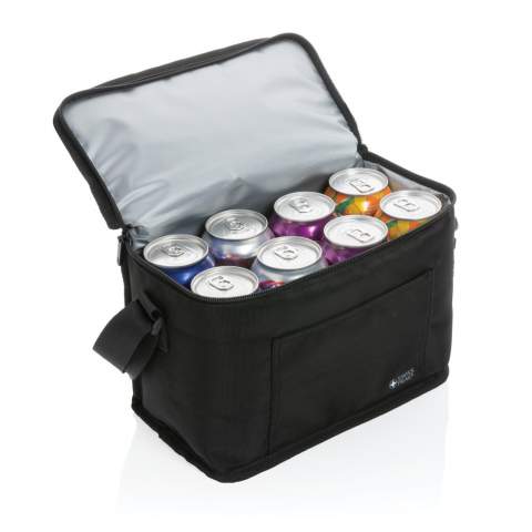 Pack your favourite food or beverages in this chic Swiss Peak AWARE™ cooler bag! The cooler bag will easily fit 8 cans and features an open front pocket and handle for easy carrying. With AWARE™ tracer that validates the genuine use of recycled materials. Each cooler bag reused 8.1 PET bottles. 2% of proceeds of each AWARE™ product sold will be donated to Water.org. Composition exterior 100% recycled polyester. Lining in PEVA.<br /><br />PVC free: true