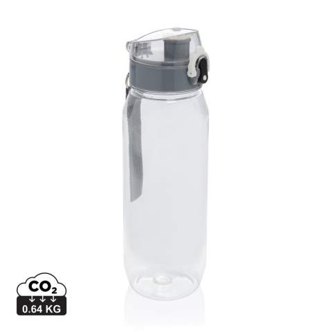 This RCS RPET water bottle is leakproof and features a lockable and one hand operation lid. It also features a handle for easy carrying. The body of the bottle is made from 100% RCS certified RPET. RCS certification ensures a completely certified supply chain of the recycled materials. Hand wash only. This product is for cold drinks only. Total recycled content: 73% based on total item weight. BPA free. Capacity 800ml.  Including FSC®-certified kraft gift packaging.