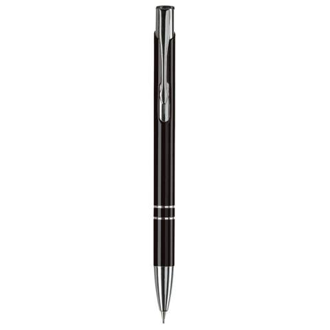 Eleganter Aluminium Druckbleistift (0,7mm), mit 2 Chromringen an der Griffzone.