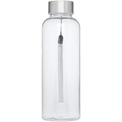 Single-walled water bottle in durable material with screw-on lid. Shatter, stain, and odour resistant. Lid features a strap for easy carrying. BPA free. Volume capacity is 500 ml. 