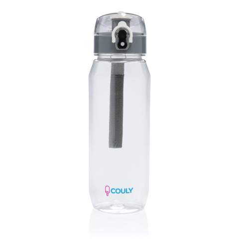 This RCS RPET water bottle is leakproof and features a lockable and one hand operation lid. It also features a handle for easy carrying. The body of the bottle is made from 100% RCS certified RPET. RCS certification ensures a completely certified supply chain of the recycled materials. Hand wash only. This product is for cold drinks only. Total recycled content: 73% based on total item weight. BPA free. Capacity 800ml.  Including FSC®-certified kraft gift packaging.