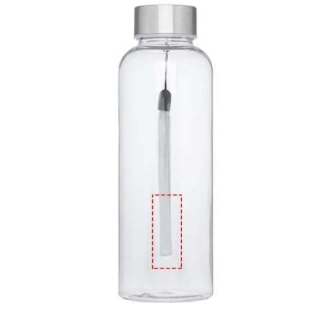 Single-walled water bottle in durable material with screw-on lid. Shatter, stain, and odour resistant. Lid features a strap for easy carrying. BPA free. Volume capacity is 500 ml. 
