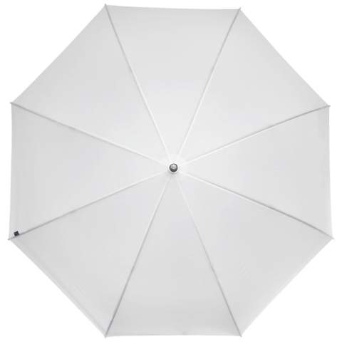 Golfparaplu met een canopy van gerecycled PET pongee polyester, geschikt voor 2 personen. De stevige metalen steel en het hoogwaardige frame met fiberglass ribben bieden maximale flexibiliteit bij winderige omstandigheden. Samen met het houten handvat en de punten, evenals de canopy van gerecycled PET pongee polyester, biedt deze paraplu een duurzamere keuze.