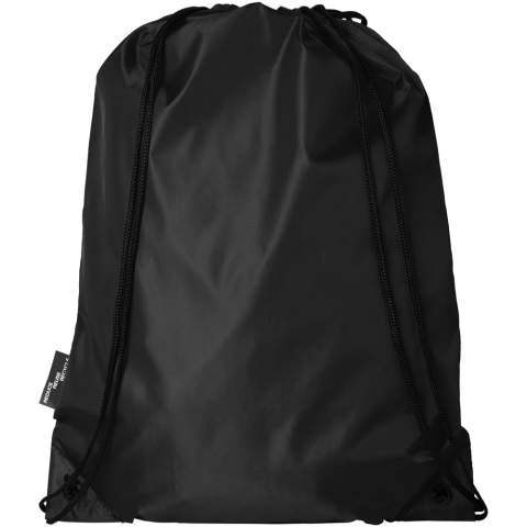 Durable drawstring bag made of 100% recycled, post-consumer plastic which contributes to the reduction of plastic waste. Each bag is made of 3.5 recycled PET bottles. Large main compartment with drawstring closure in black colour. Capacity: 5 litre, resistance up to 5 kg weight.
