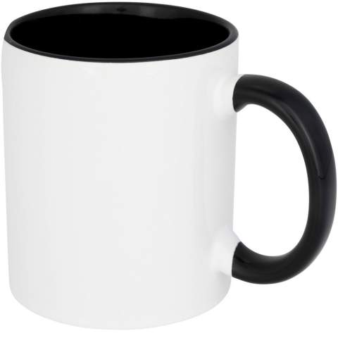 This classic design ceramic mug has a special coating for sublimation. Mug has coloured inner with matching colour handle. Dishwasher safe in accordance with EN12875-1 (at least 125 washing cycles) for all decoration methods. Volume capacity is 330ml. Presented in a white carton box.