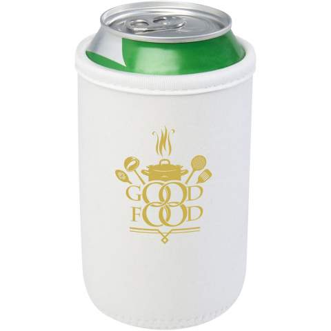 Recycled neoprene can sleeve holder that folds easily to fit in your pocket or purse. It has extra insulation keeping the beverage cool for a longer time, while also making the can comfortable to hold. 