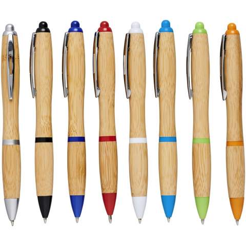 Ballpoint pen with click action mechanism, with a barrel made of bamboo, accented by a chrome clip and ABS plastic trims. Bamboo material colour may vary.